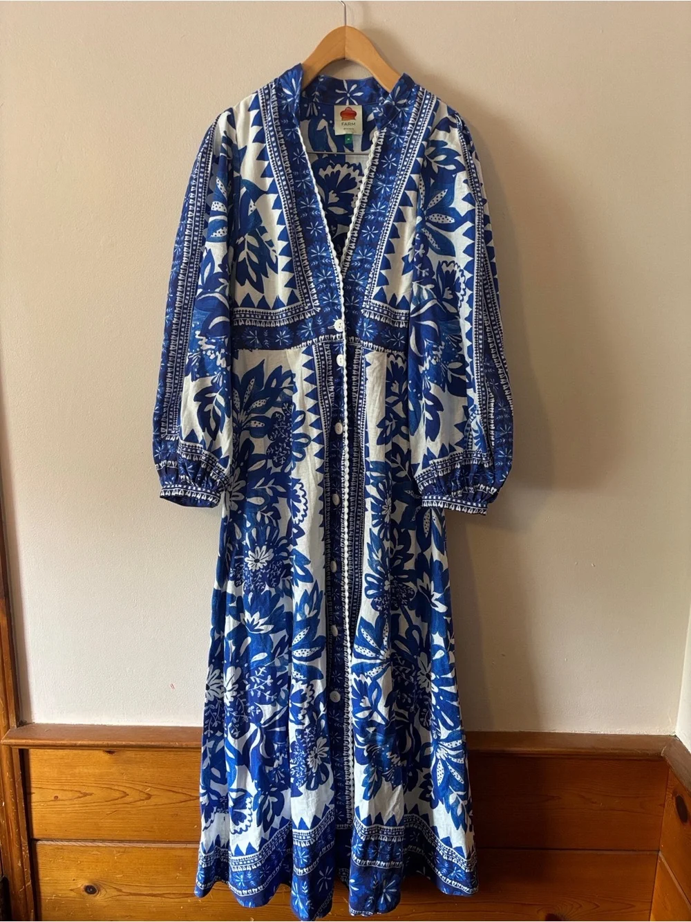 Farm Rio Tapestry Off White Flora Linen Blend Maxi Dress Size M - Picture 2 of 6